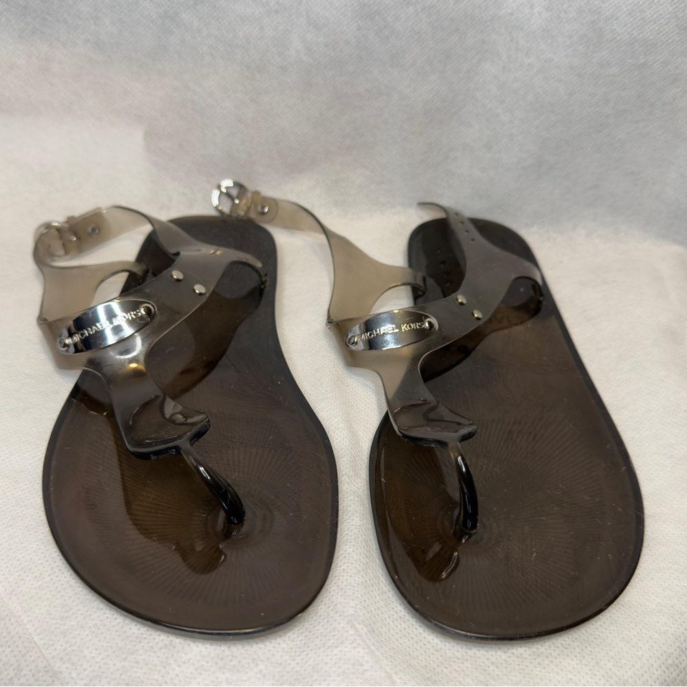 Women’s Metallic MK Plate Jelly Sandals Bronze Size -8 beach Goddess